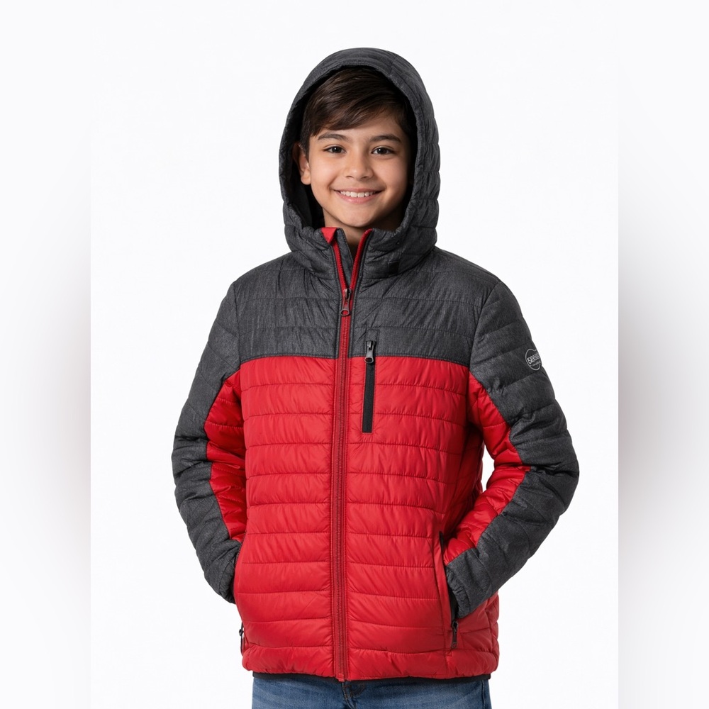 Zeroxposur Red & Gray Puffer Jacket Hooded Lightweight Coat Youth Xl 14/16